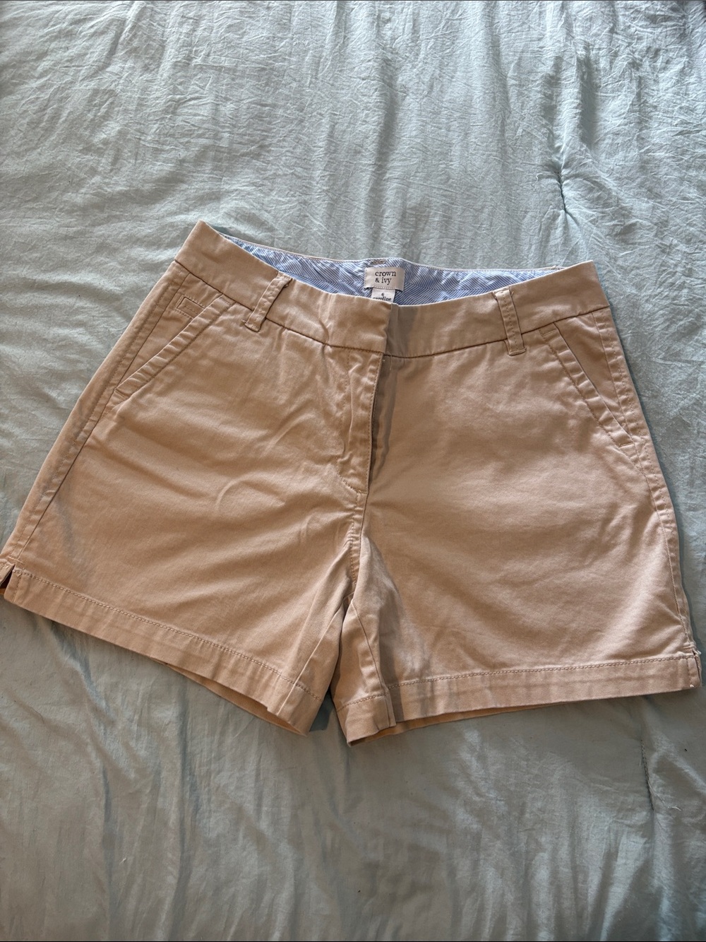 crown & ivy Khaki Cotton Chino Shorts